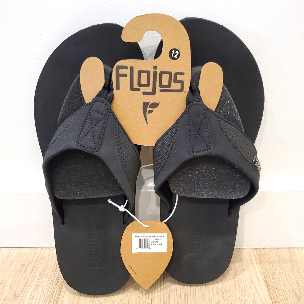 Flojos Men's Rico Black Flip-flops Size 12